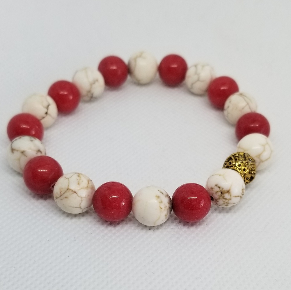 Red and White Beaded Bracelet